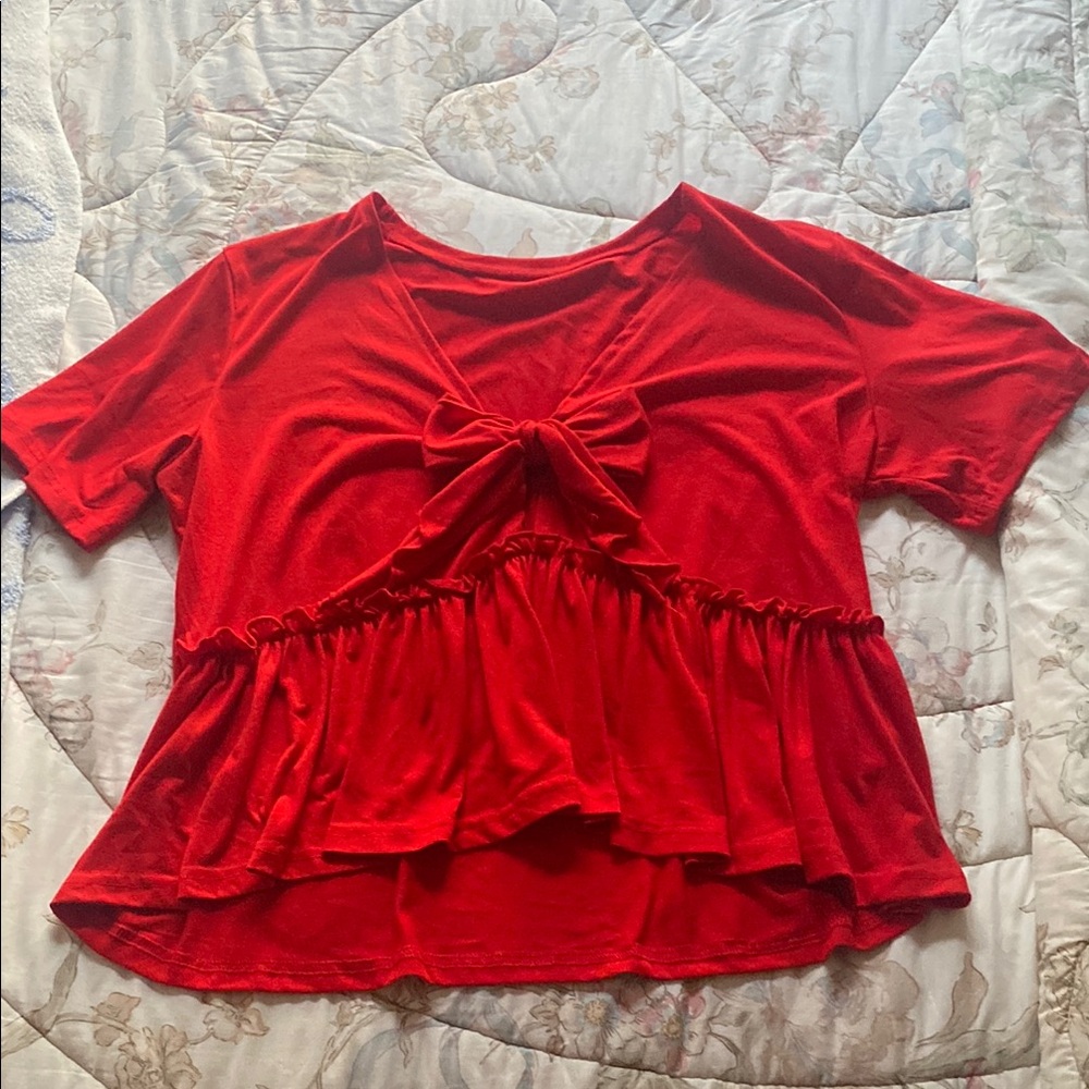 Red Women's Top with Front Tie